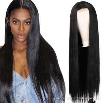 30 Inches Middle Part Long Straight Black Hair Synthetic Hair Wigs For Black Women Heat Resistant Fiber Lace Wigs